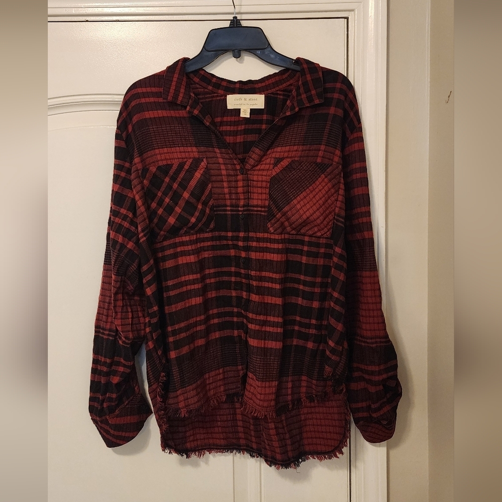 Plaid Button-Up Shirt in Red and Black